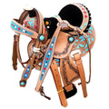 Turquoise Miniature Horse Saddle Set 8" with Headstall Breast Collar Reins I9104