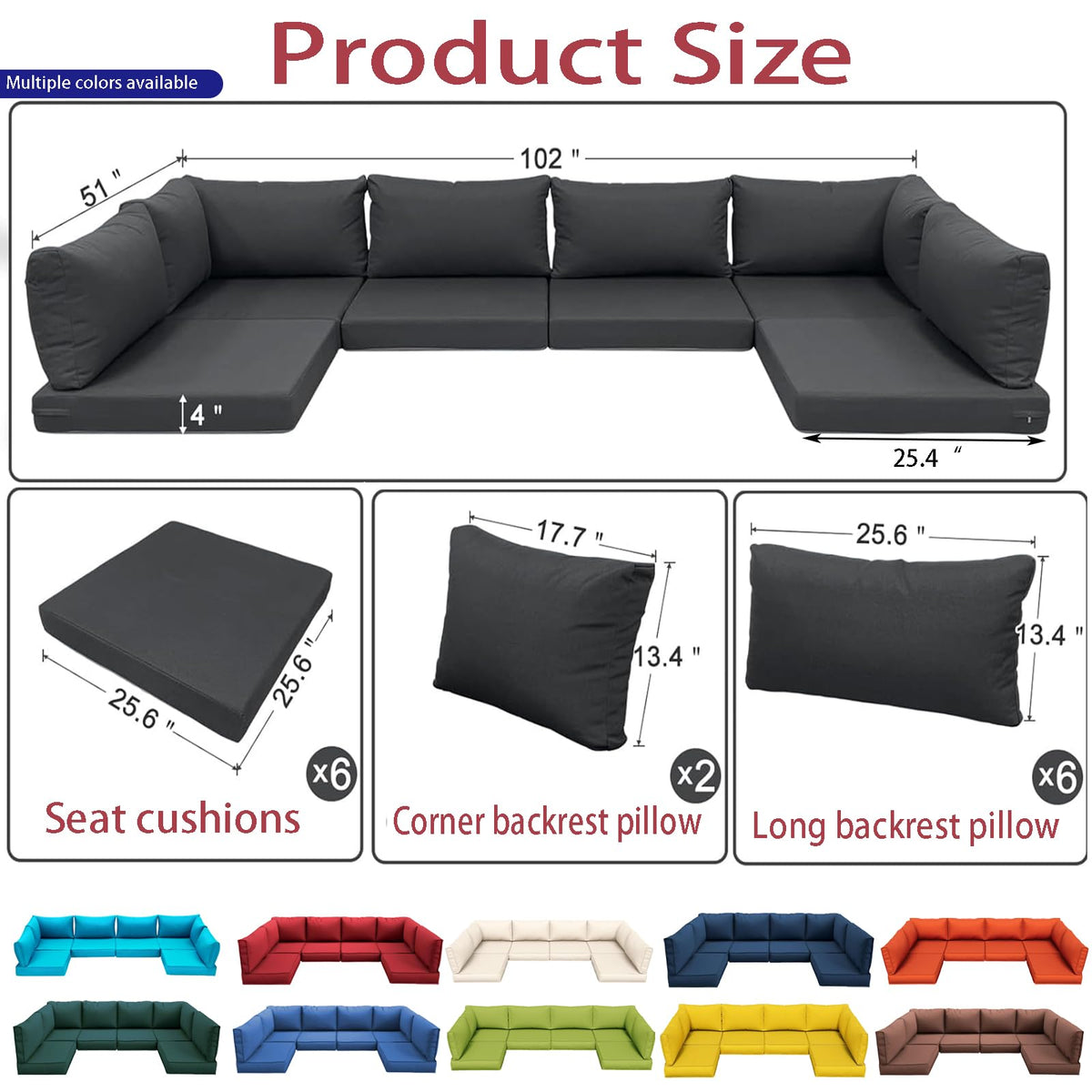 Light Blue 14-Piece Water-Repellent Outdoor Replacement Cushions Set M1375