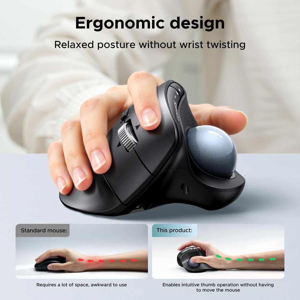 Wireless Trackball Mouse, Bluetooth & 2.4G, Thumb Control G16053