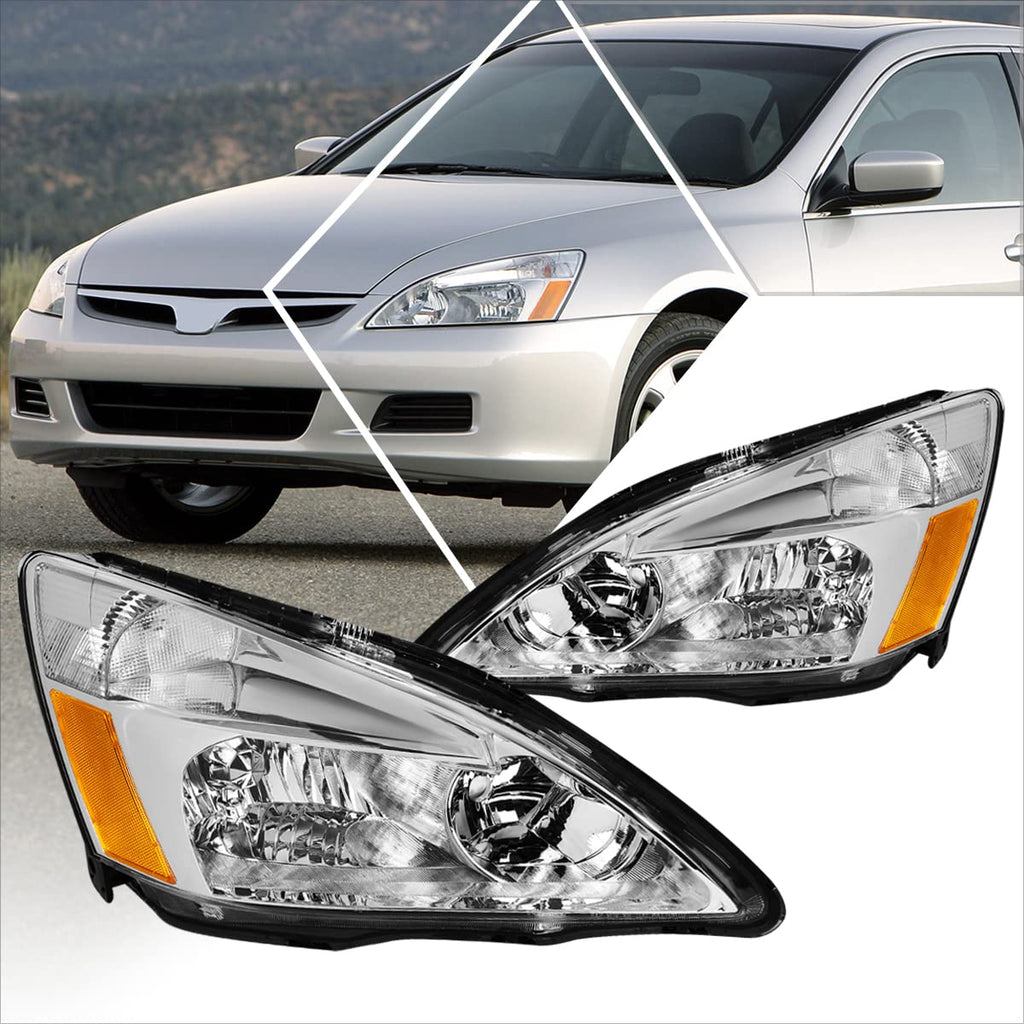 Headlights Assembly Pair of Halogen Headlamps with Chrome Housing Amber Corner M4495