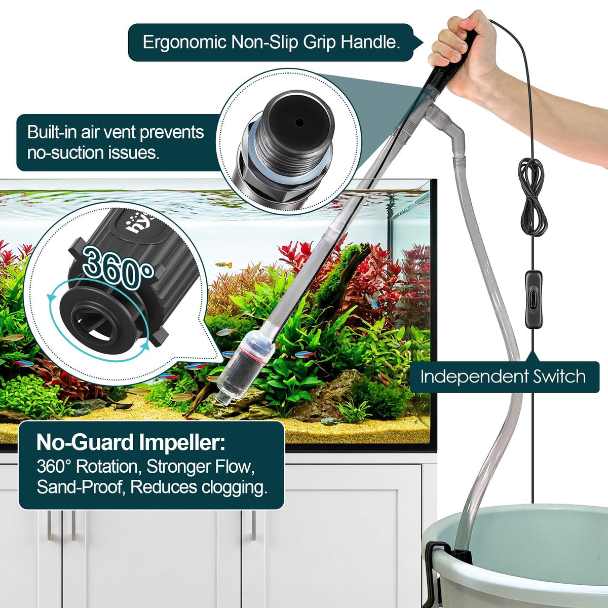 Electric Aquarium Gravel Cleaner, 528GPH Fish Tank Vacuum, 5-in-1 Sand Washer Water Changer Kit D261881