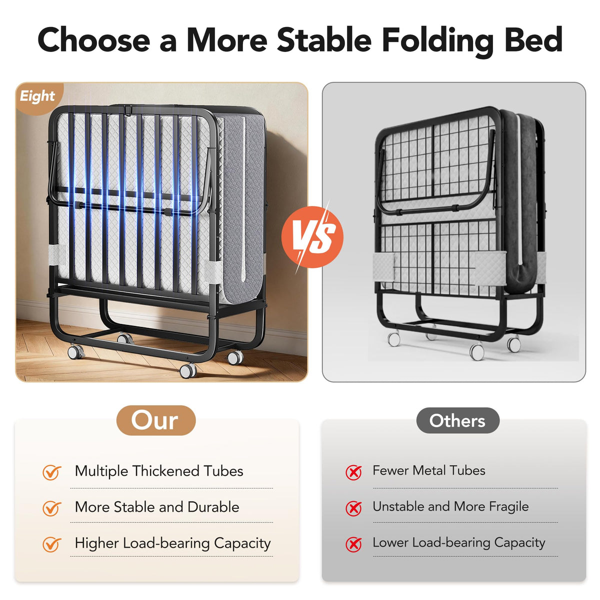 Folding Bed with Memory Foam Mattress, Twin Size Metal Frame R702974