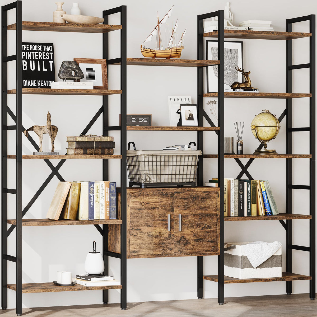 70 x 70" 5 Tier Bookcase with Storage Cabinet Rustic Brown U227908