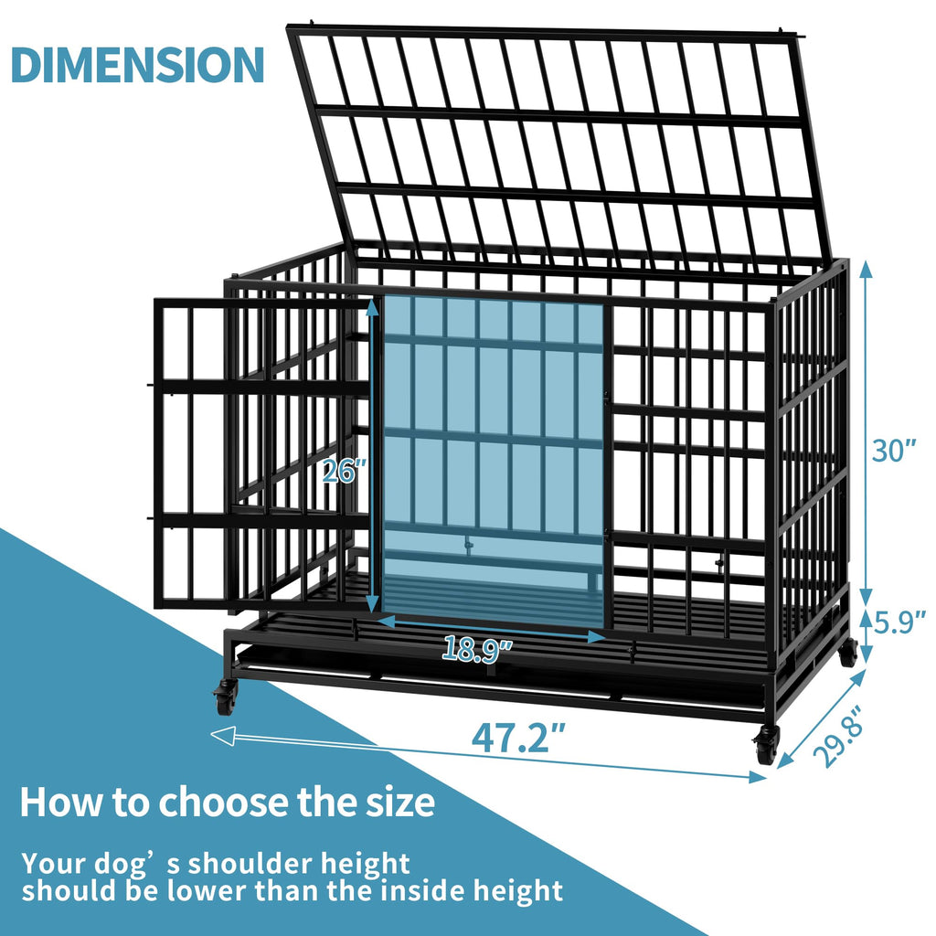 48" Metal Dog Crate with Tray & Wheels E3655
