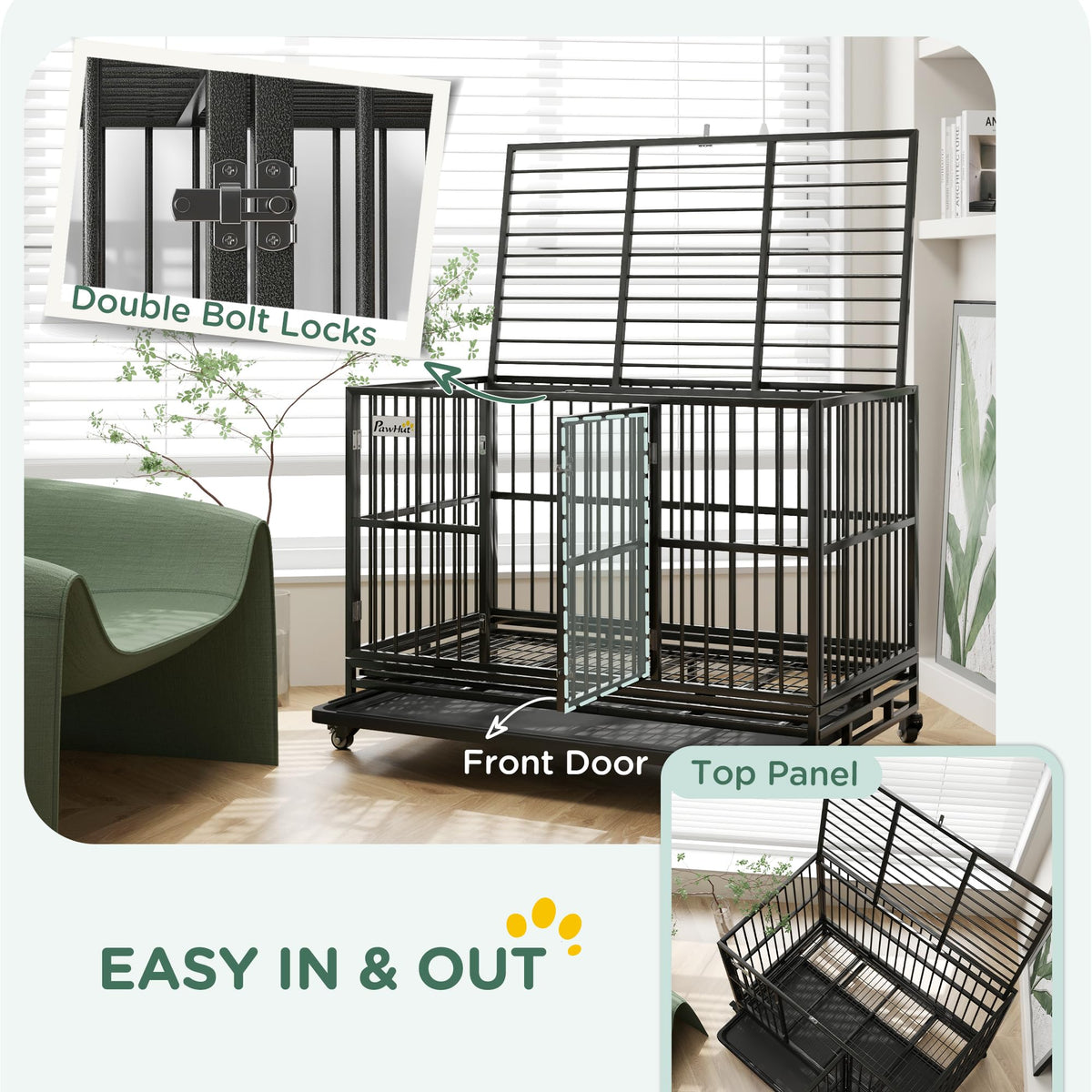 48" Heavy Duty Metal Dog Crate with Lockable Wheels Q955974