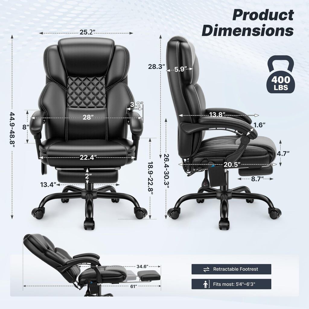 Massage Office Chair with Footrest, Heat and 160° Recline S2693