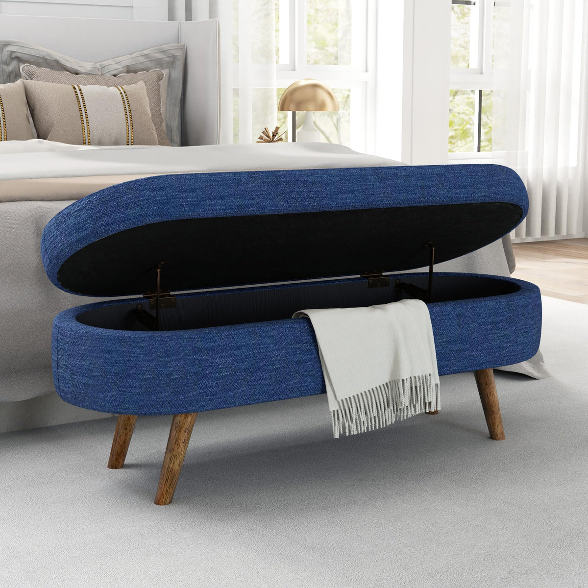Oval Storage Bench with Rubber Wood Legs A490293
