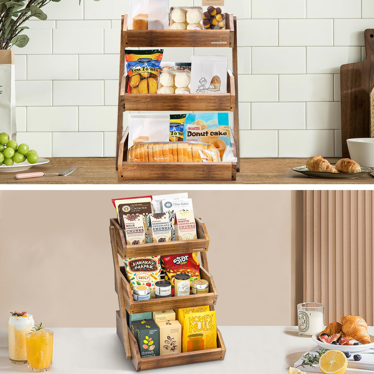3-Tier Acacia Wood Fruit Basket U285918