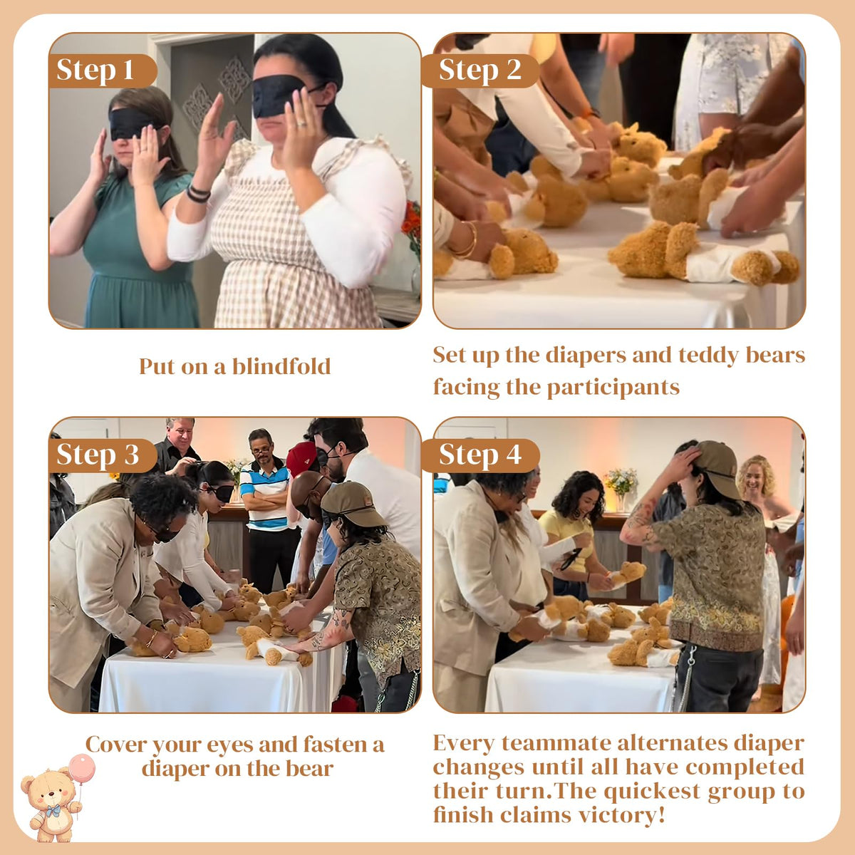 25 Pack Baby Shower Games Blindfold Diaper Changing Kit F4406