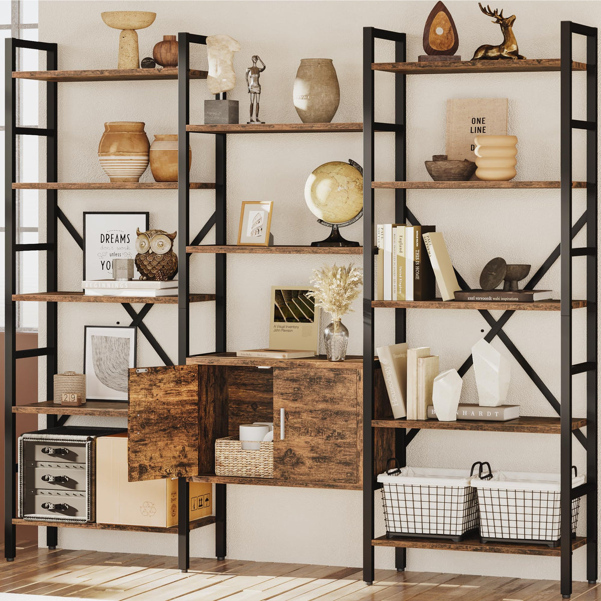 70 x 70" 5 Tier Bookcase with Storage Cabinet Rustic Brown U227908