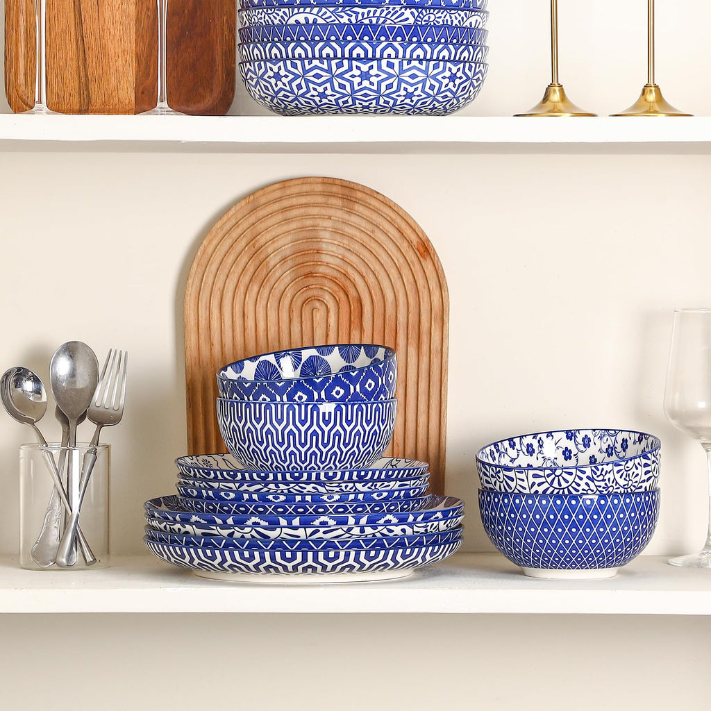Ceramic Plates and Bowls Set, 12 Pieces Dinnerware Set for 4 G416