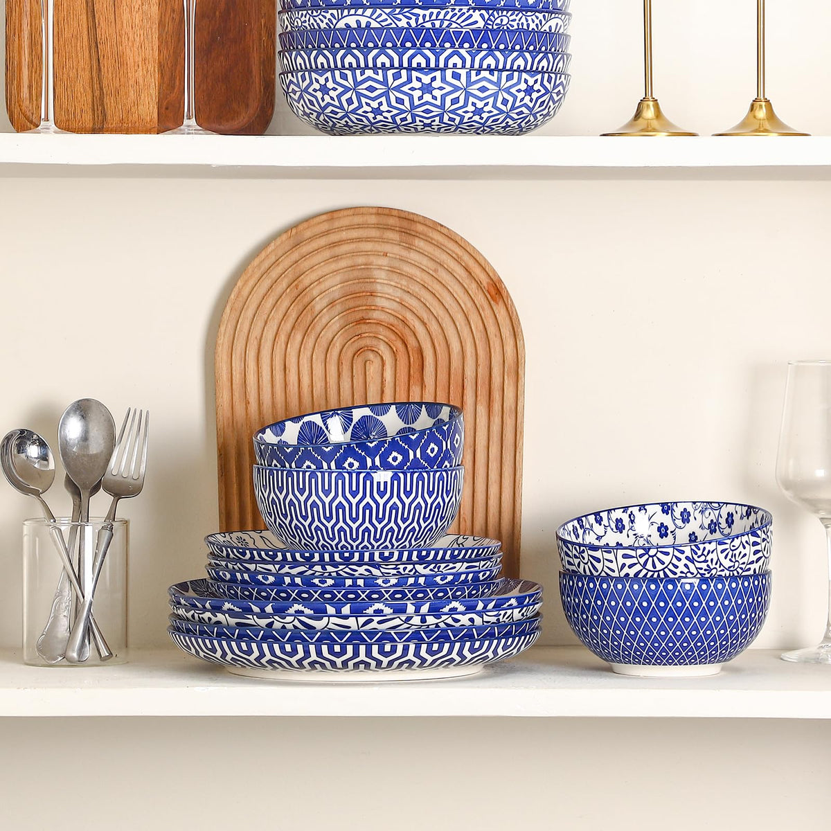Ceramic Plates and Bowls Set, 12 Pieces Dinnerware Set for 4 G416