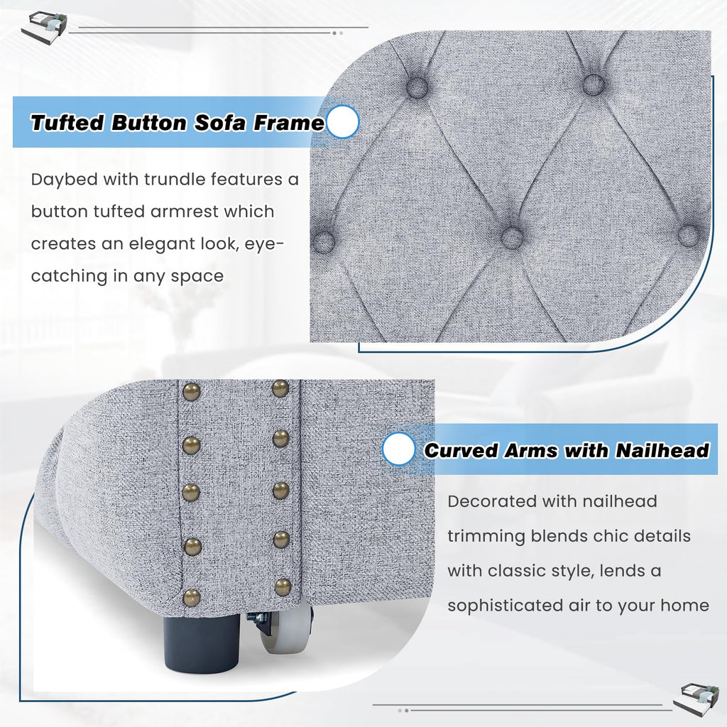 Linen Upholstered Twin Size Daybed with Trundle I67721