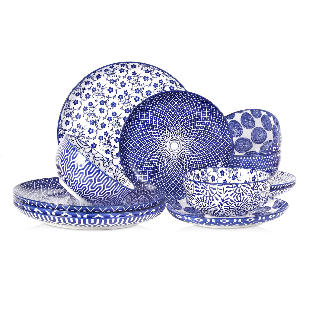 Ceramic Plates and Bowls Set, 12 Pieces Dinnerware Set for 4 G416