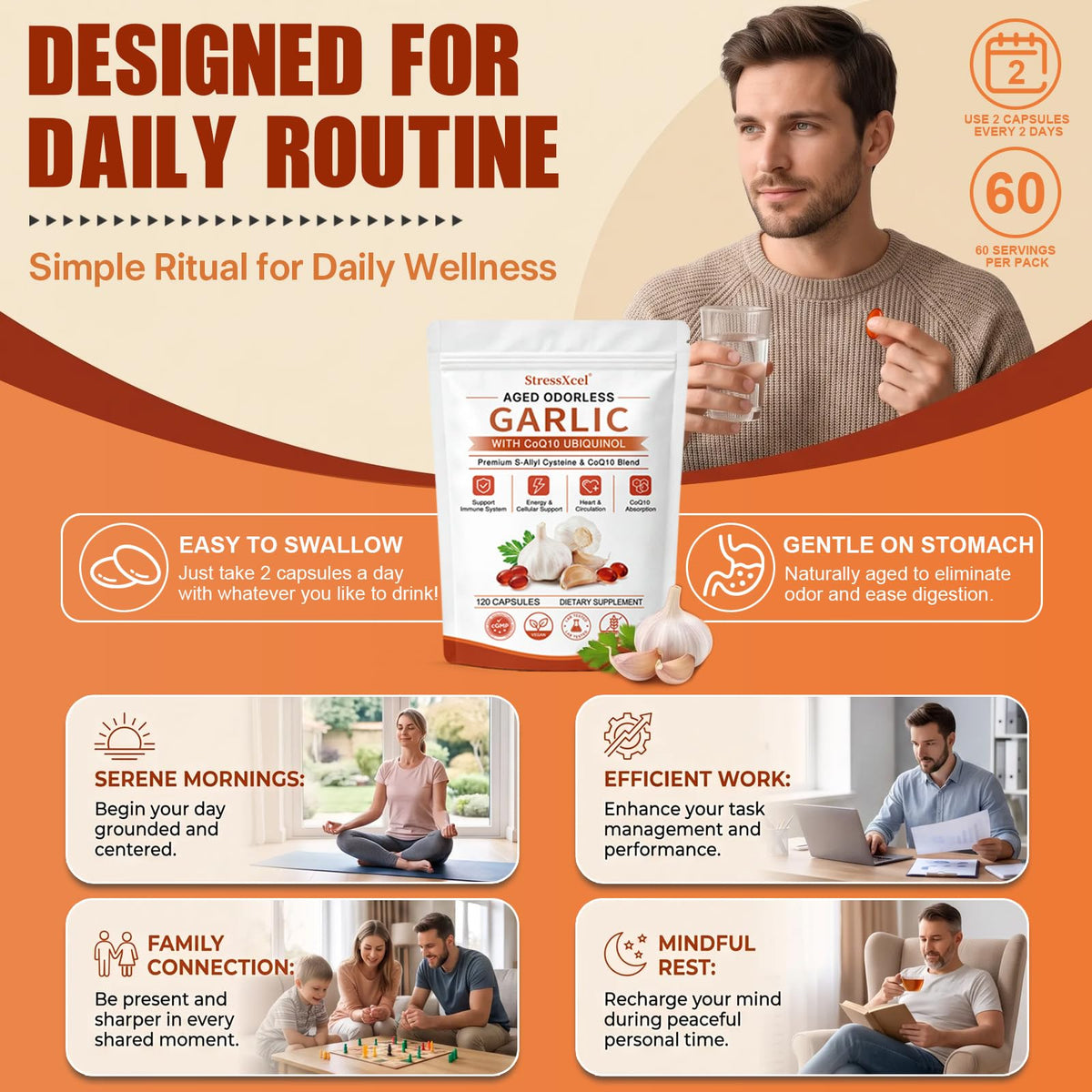Odorless Garlic Extract Softgels with CoQ10 Ubiquinol and Vitamin K2 120 Softgels M55727