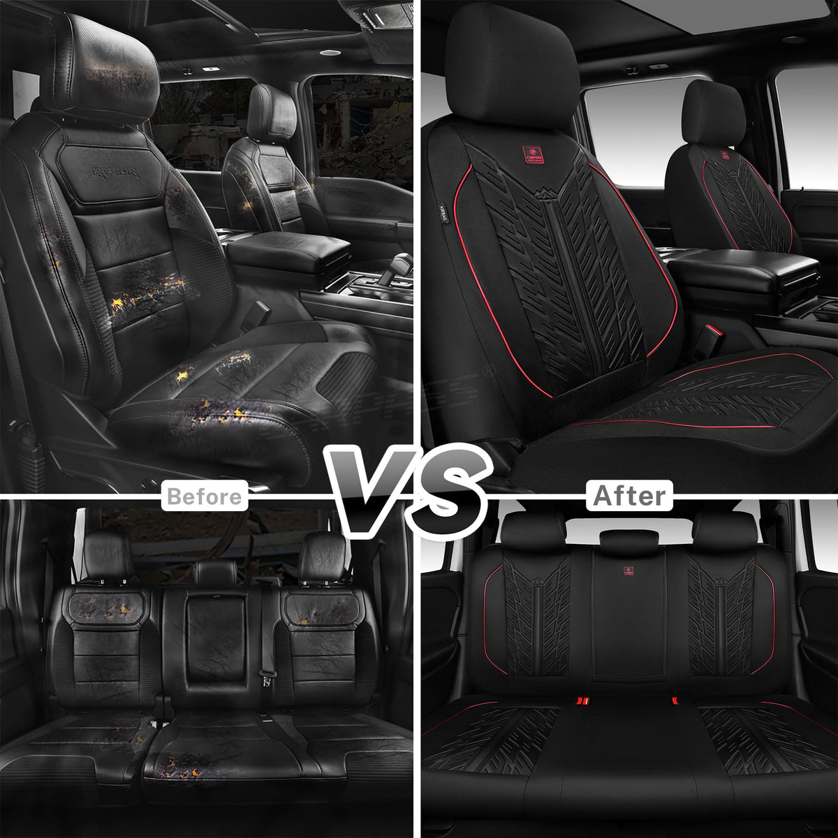 Waterproof Neoprene Car Seat Covers Full Set 5 Seats Black Red F467