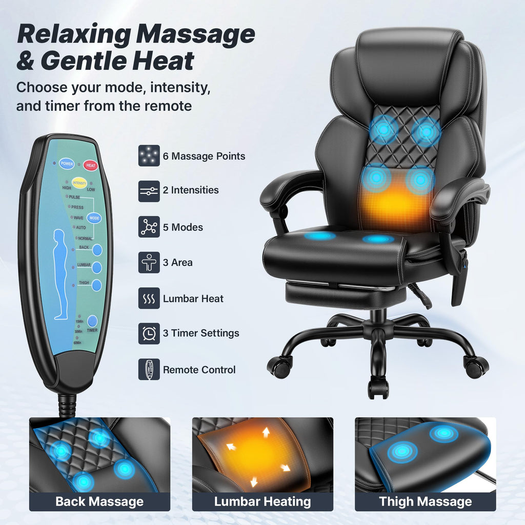 Massage Office Chair with Footrest, Heat and 160° Recline S2693