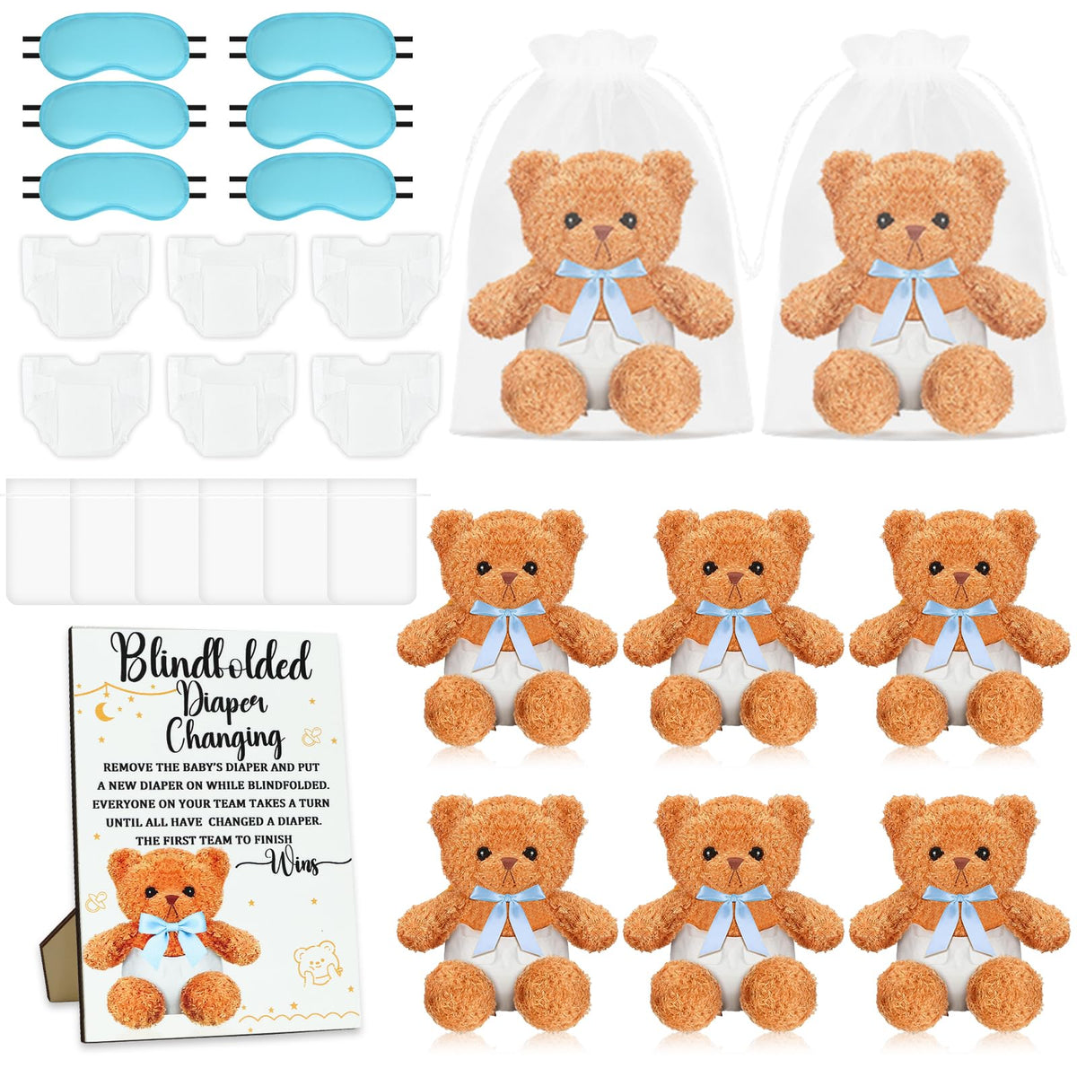 25 Pack Baby Shower Games Blindfold Diaper Changing Kit F4406