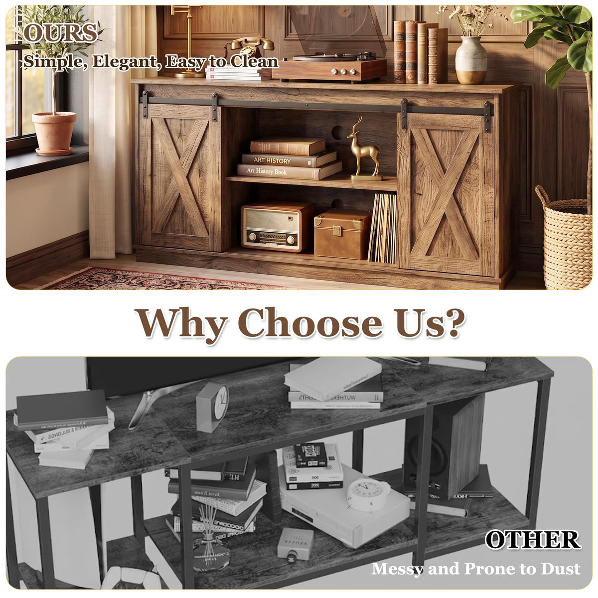65 Inch Rustic Brown Farmhouse TV Stand D429