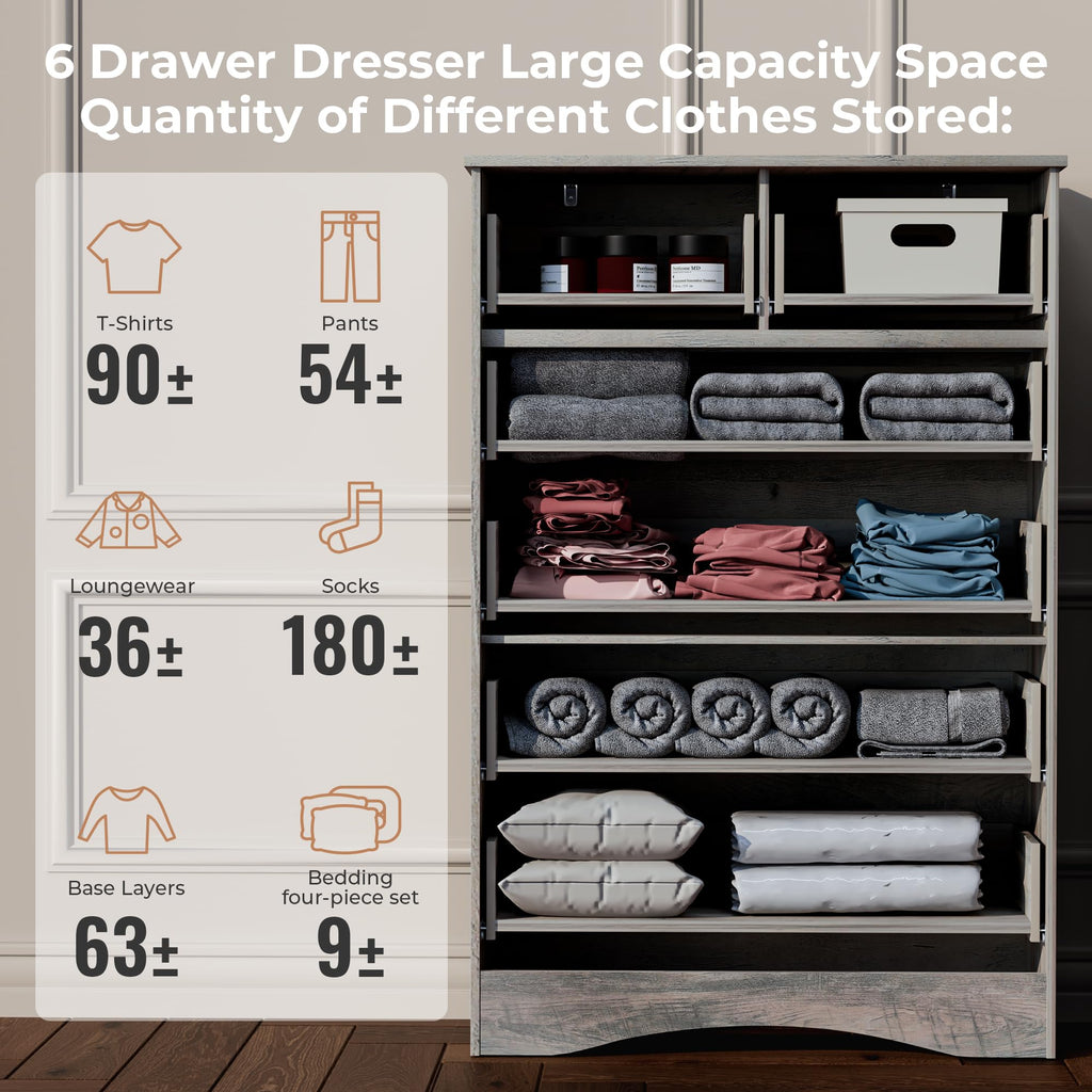 48'' Tall Grey 6 Drawer Dresser D457