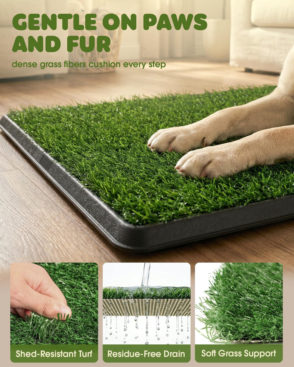 Grass Pad for Dogs Potty, 3-Layer Reusable, Washable, 30 x 20 in Q486154