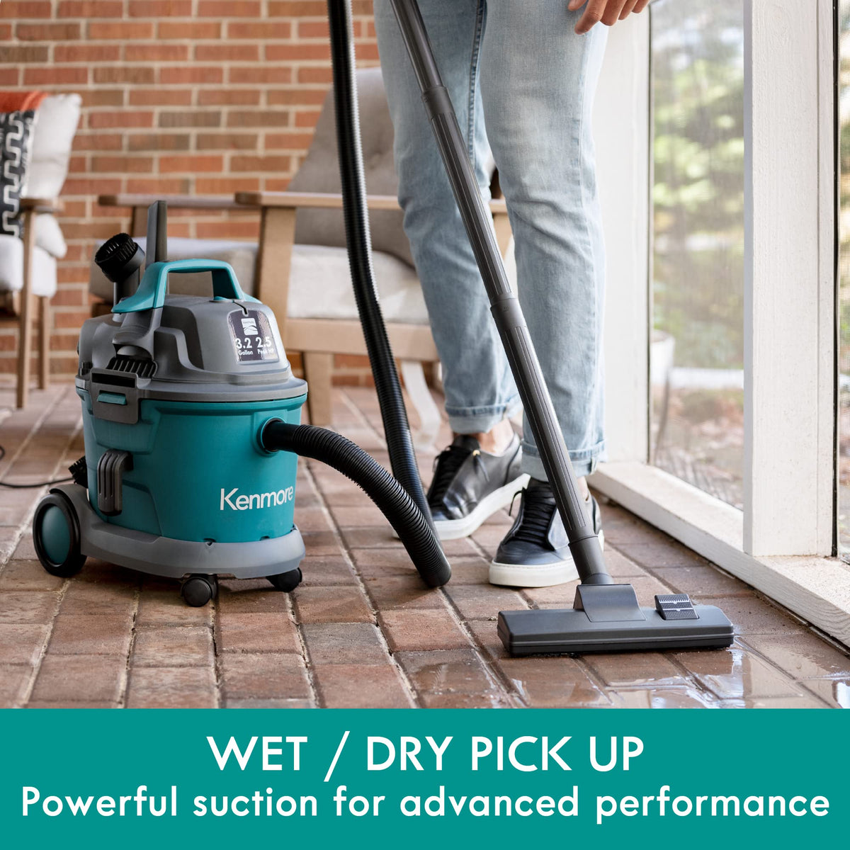 Wet Dry Canister Vacuum Cleaner, 3.2 Gallon, Green I681