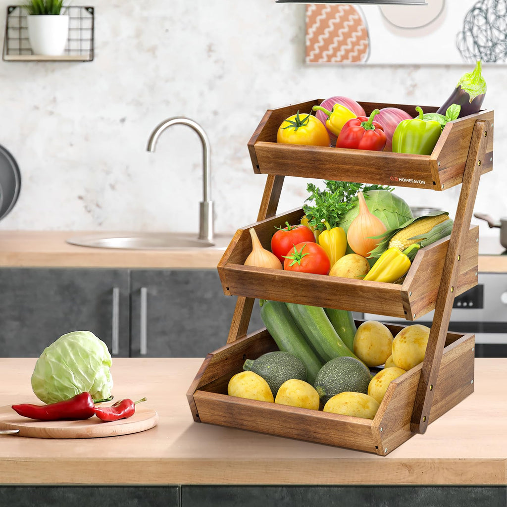 3-Tier Acacia Wood Fruit Basket U285918