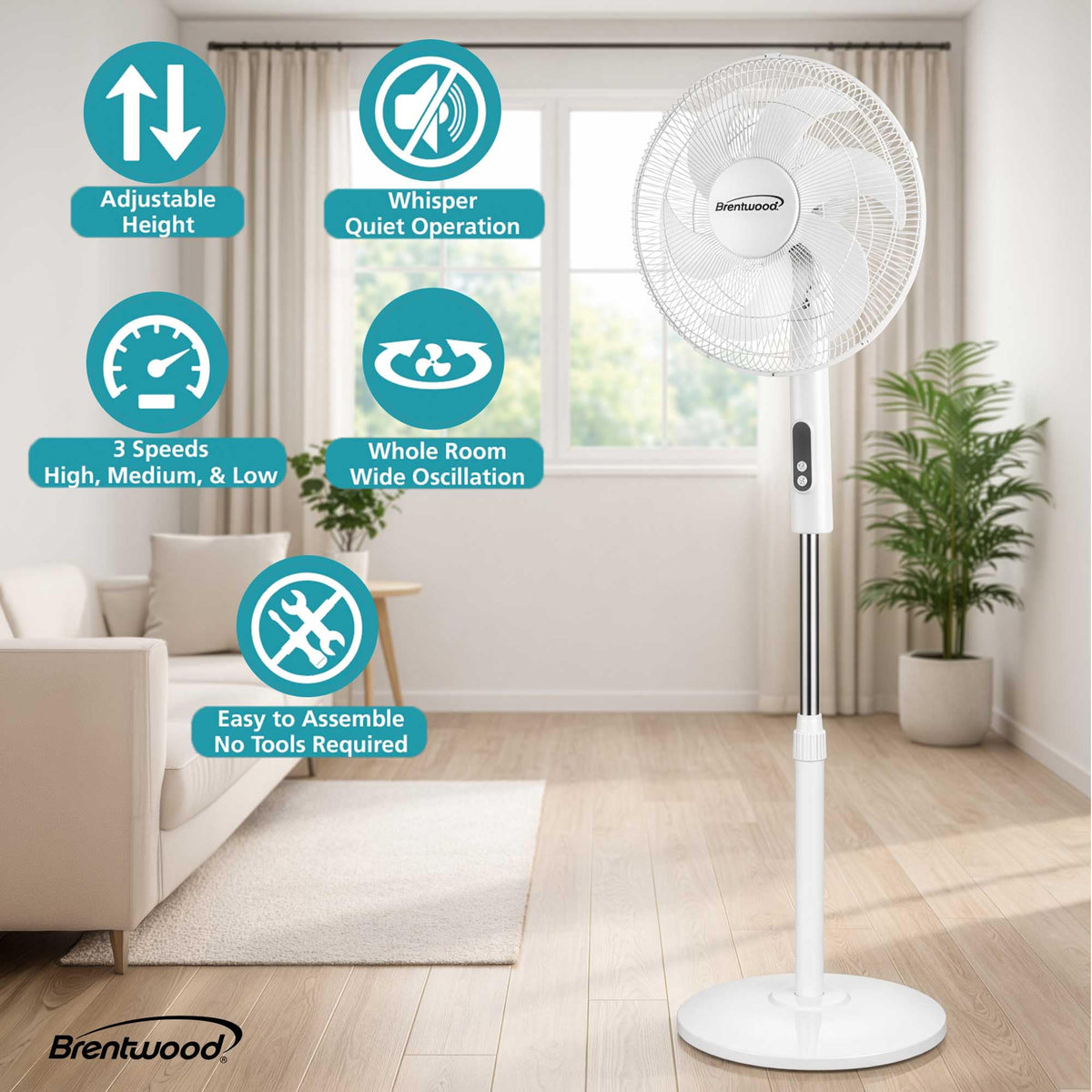 16” Oscillating Stand Fan with Remote, White Z385