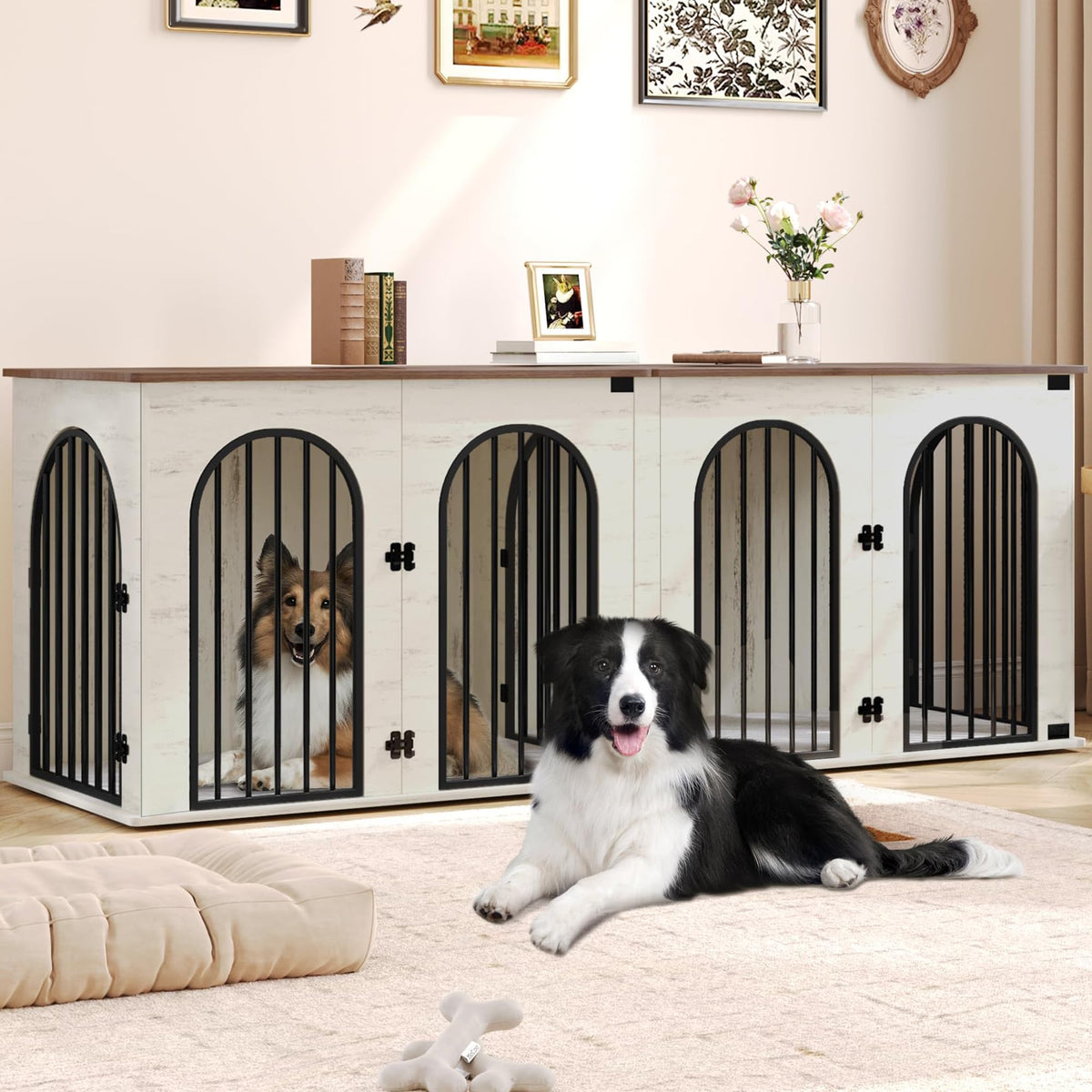 Double Dog Crate Furniture with Cushion Q54700