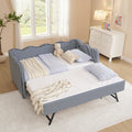 Navy Gingham Linen Upholstered Twin Size Daybed with Trundle R5926