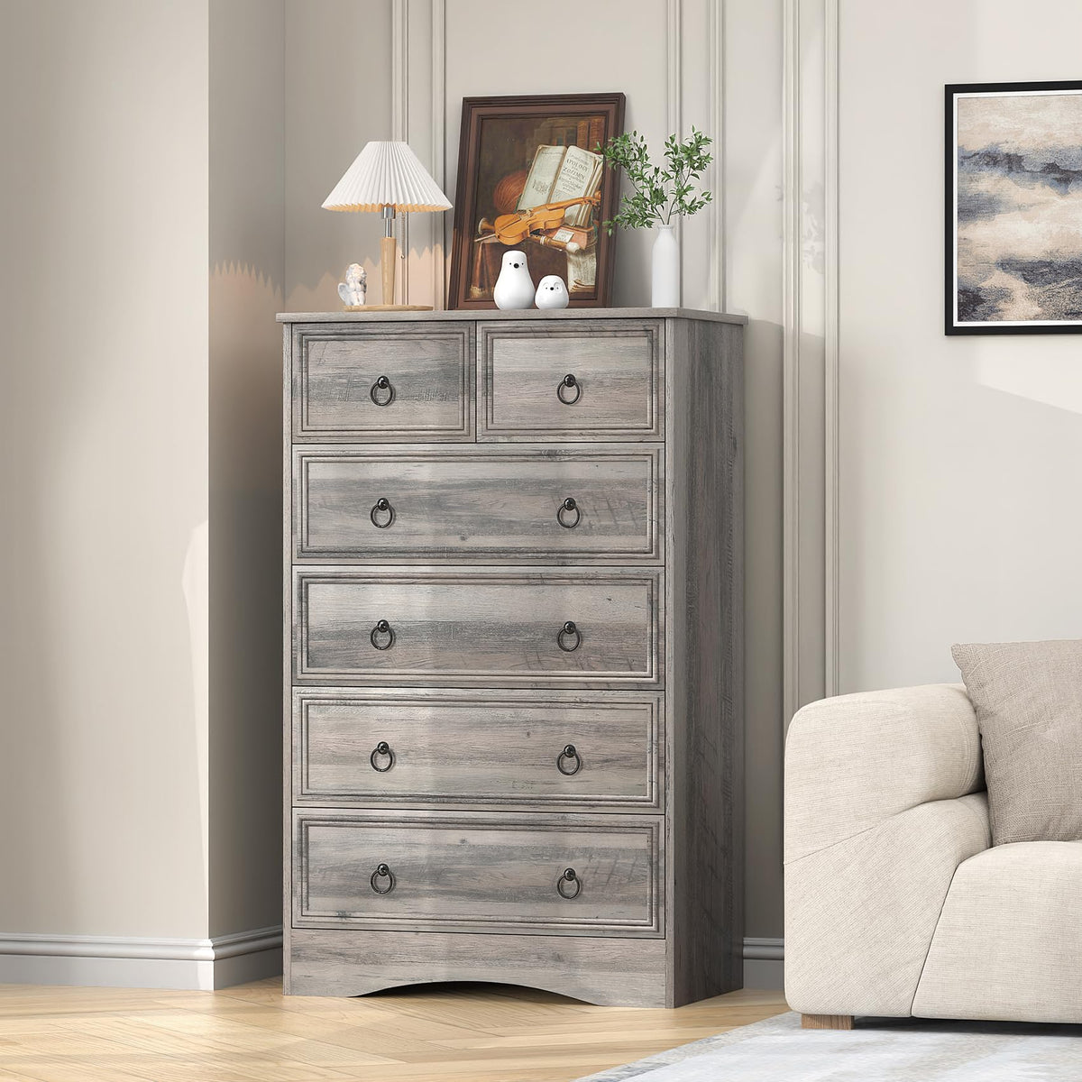 48'' Tall Grey 6 Drawer Dresser D457