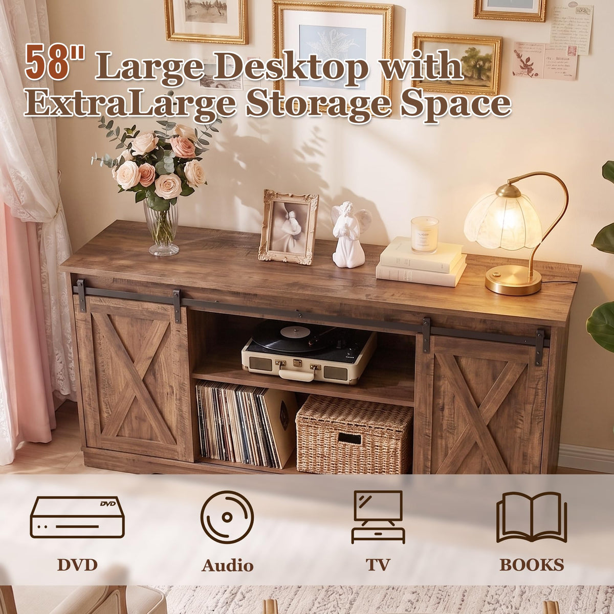 65 Inch Rustic Brown Farmhouse TV Stand D429