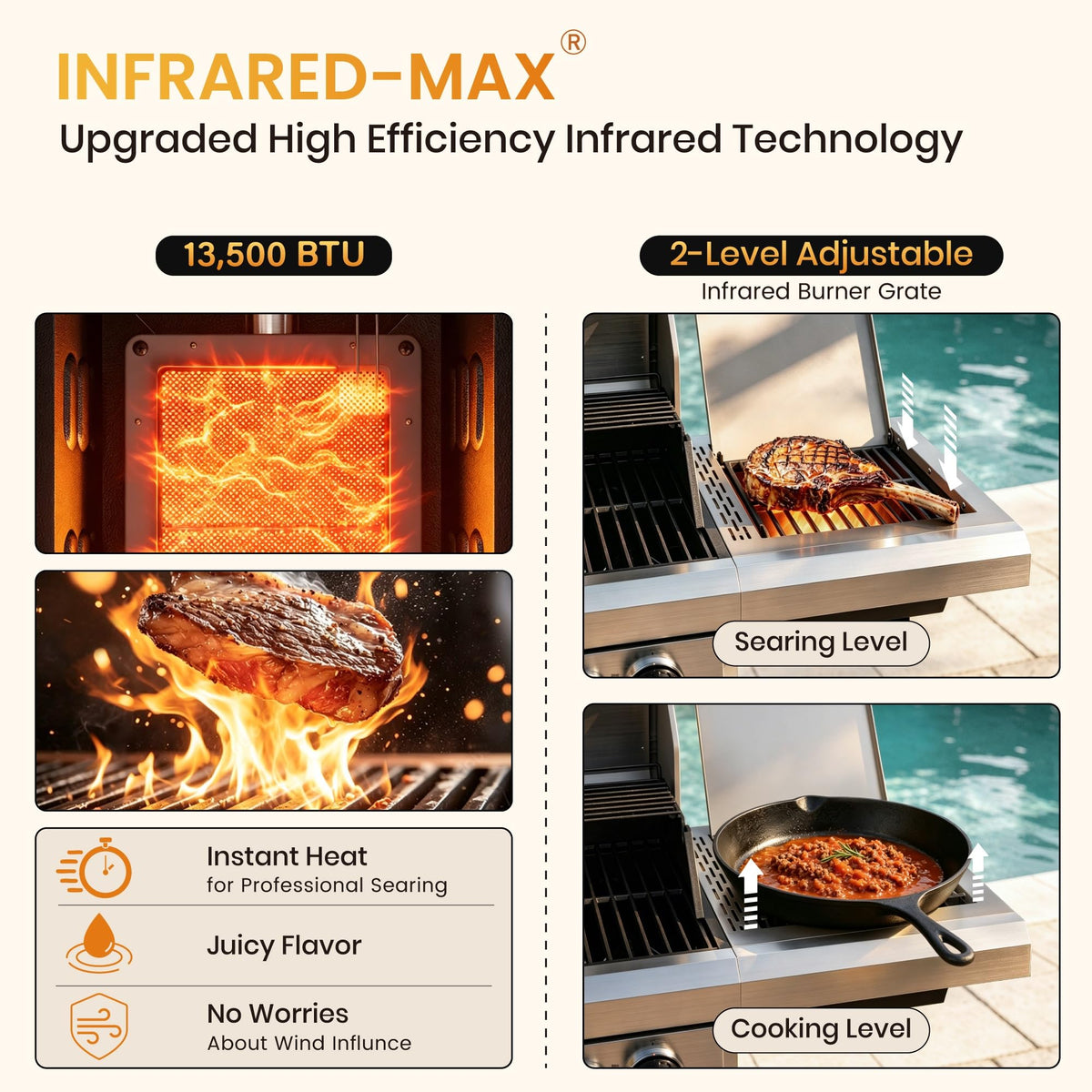4 Burner Propane Gas BBQ Grill with Infrared Sear Burner X9683