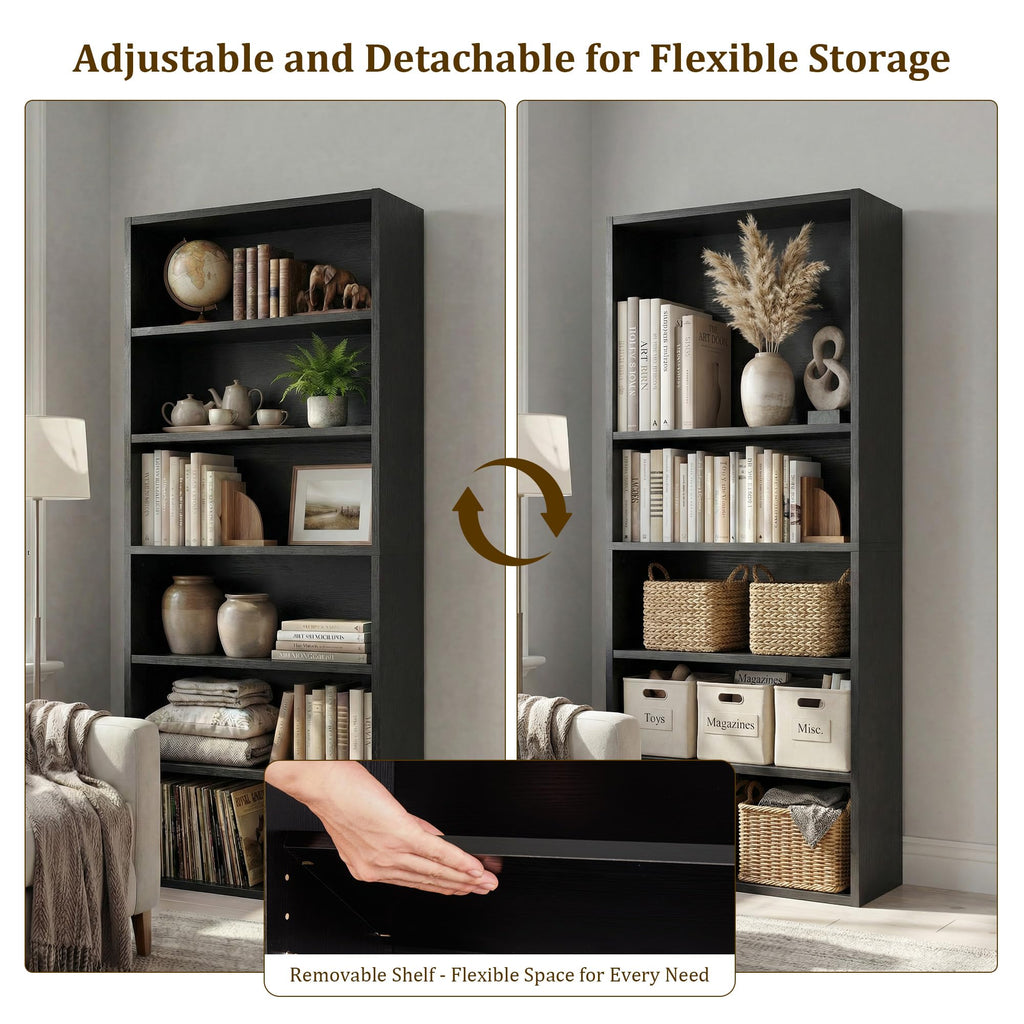 Black 6 Tier Adjustable Bookshelf I5701