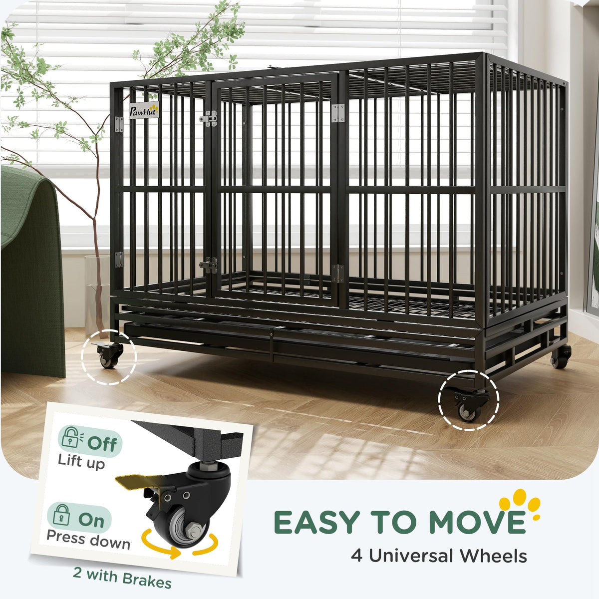 48" Heavy Duty Metal Dog Crate with Lockable Wheels Q955974