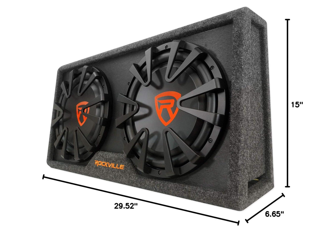 Dual 12" Slim Vented Powered Car Subwoofer Enclosure B10974