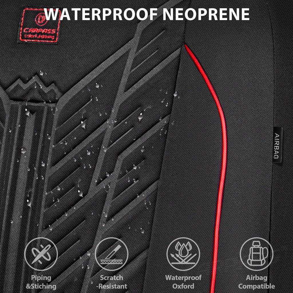 Waterproof Neoprene Car Seat Covers Full Set 5 Seats Black Red F467