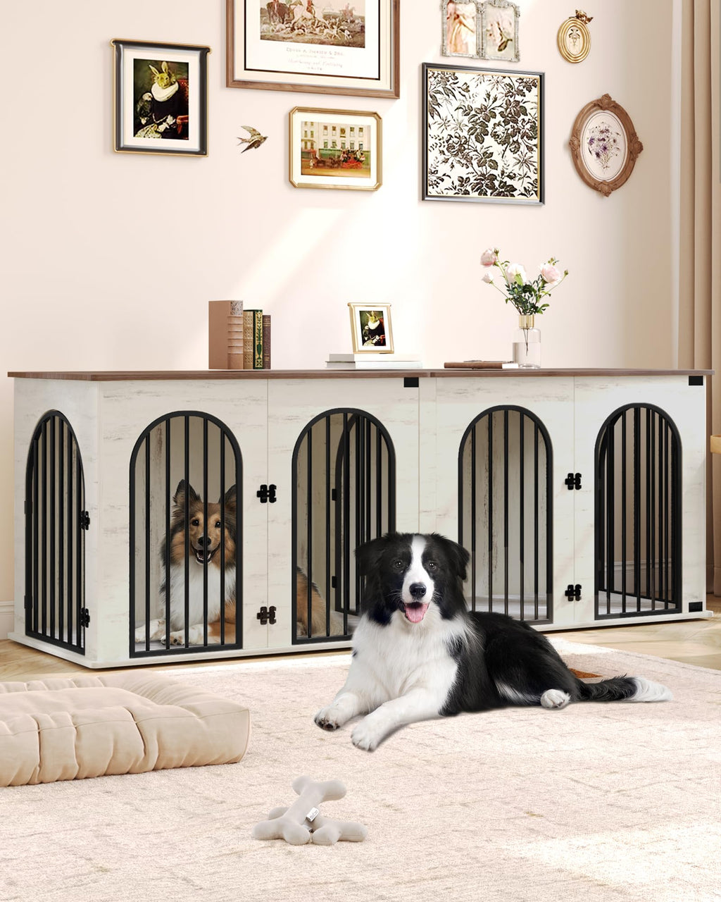 Double Dog Crate Furniture with Cushion Q54700