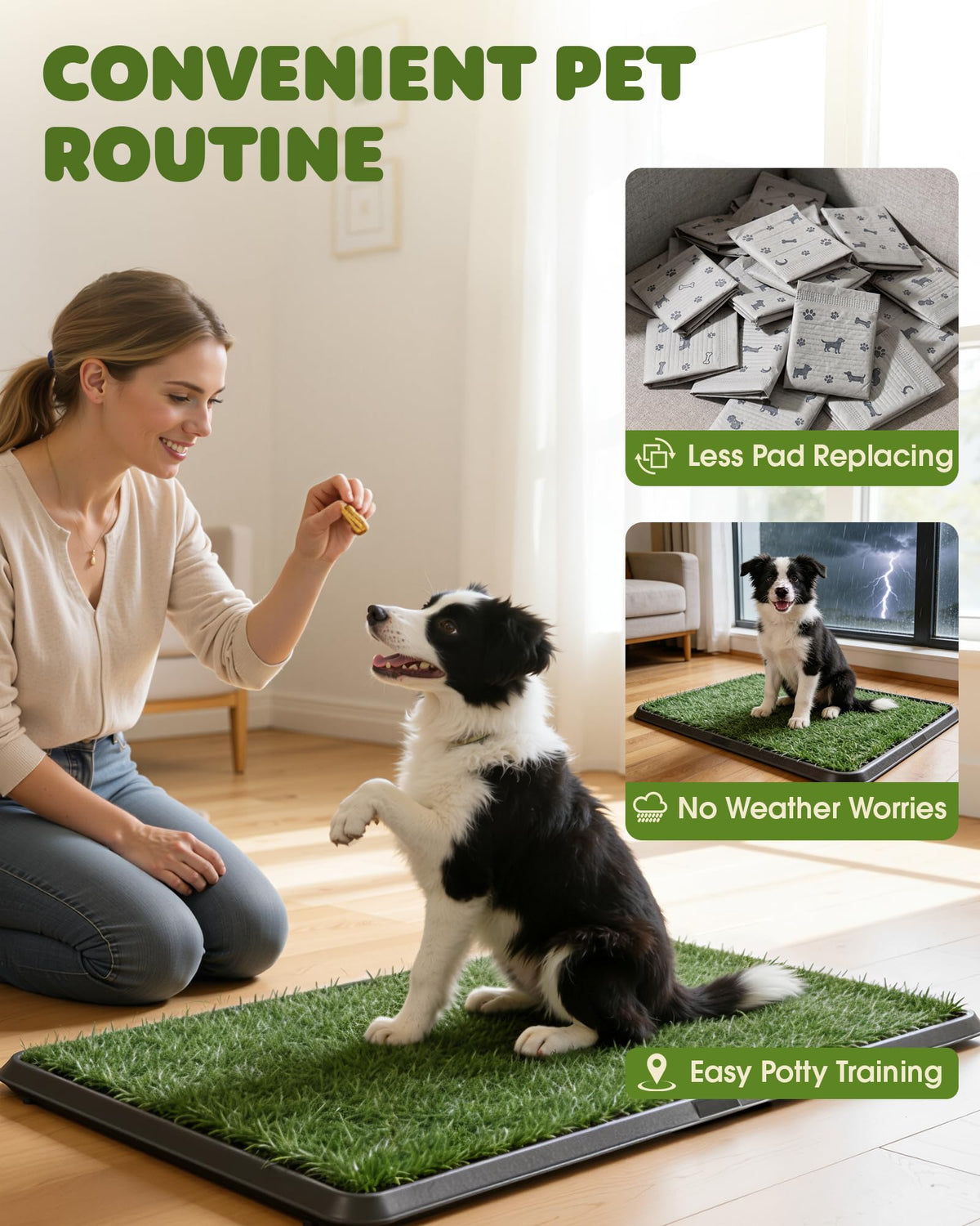 Grass Pad for Dogs Potty, 3-Layer Reusable, Washable, 30 x 20 in Q486154