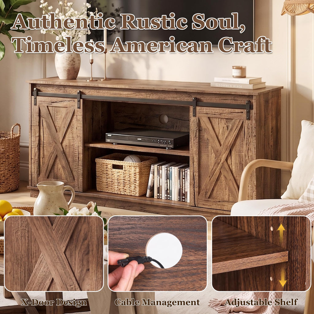 65 Inch Rustic Brown Farmhouse TV Stand D429