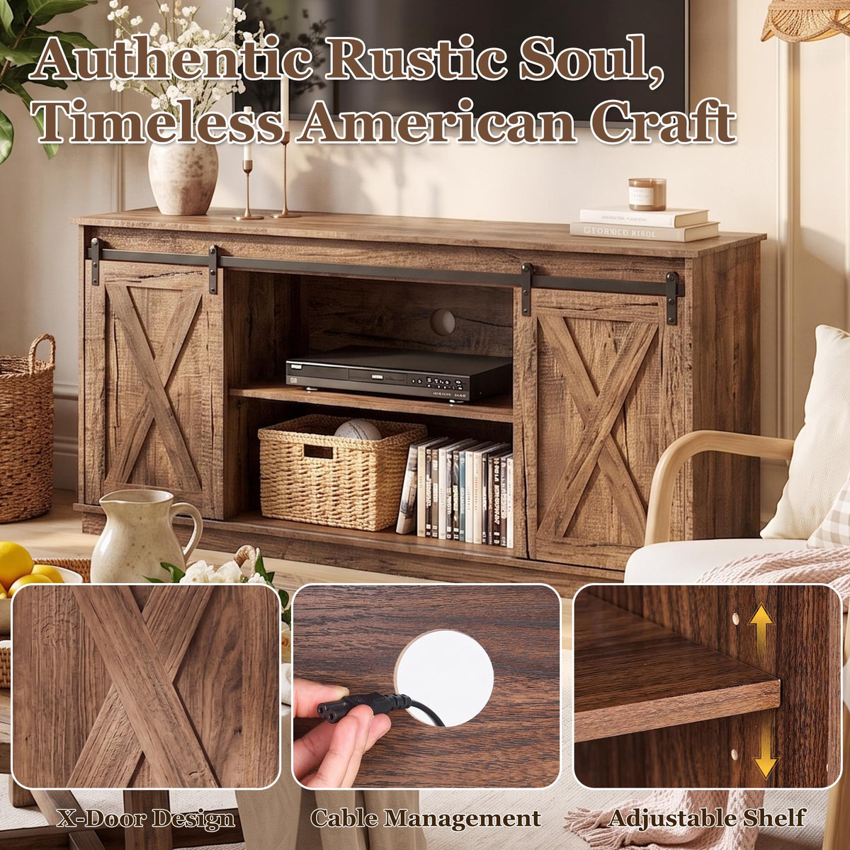 65 Inch Rustic Brown Farmhouse TV Stand D429