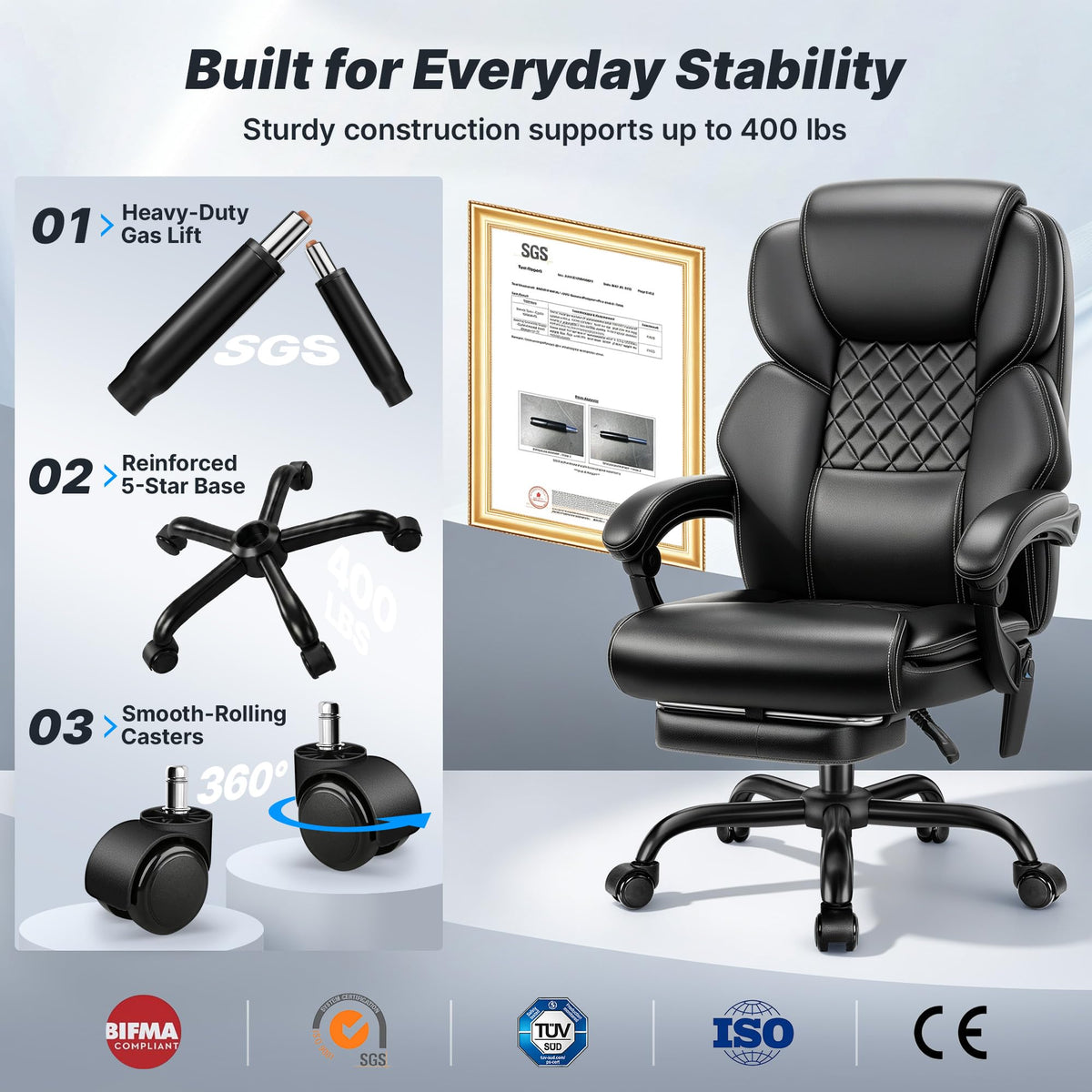 Massage Office Chair with Footrest, Heat and 160° Recline S2693