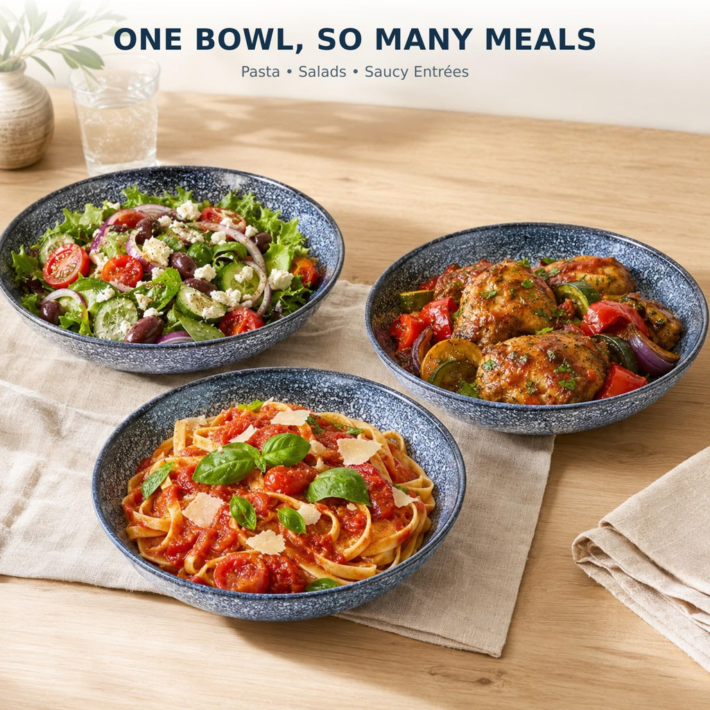 8-Inch Ceramic Pasta Bowls, Set of 4, Blue Glaze V155655