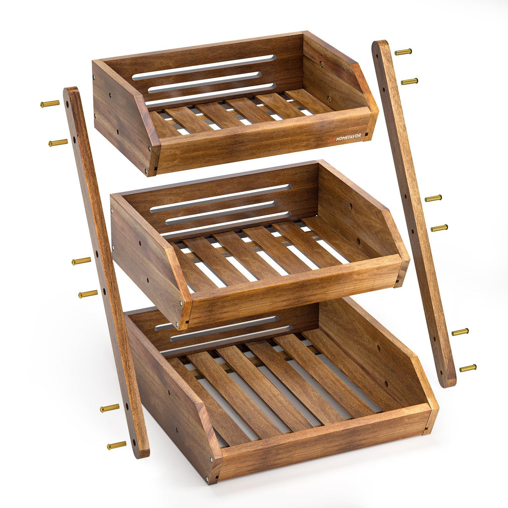 3-Tier Acacia Wood Fruit Basket U285918