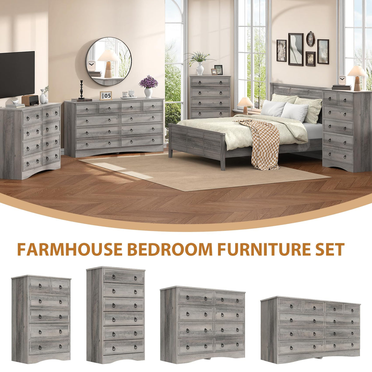 48'' Tall Grey 6 Drawer Dresser D457