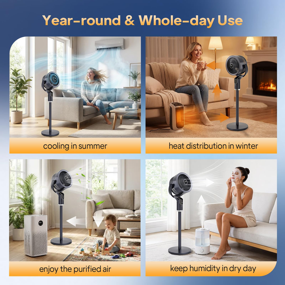 3-in-1 Pedestal Tabletop Fan with Remote Grey 2-Pack I73715