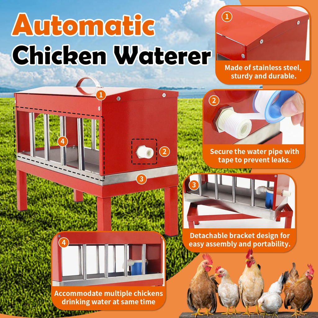 Automatic Stainless Steel Poultry Waterer with Float Valve W134253