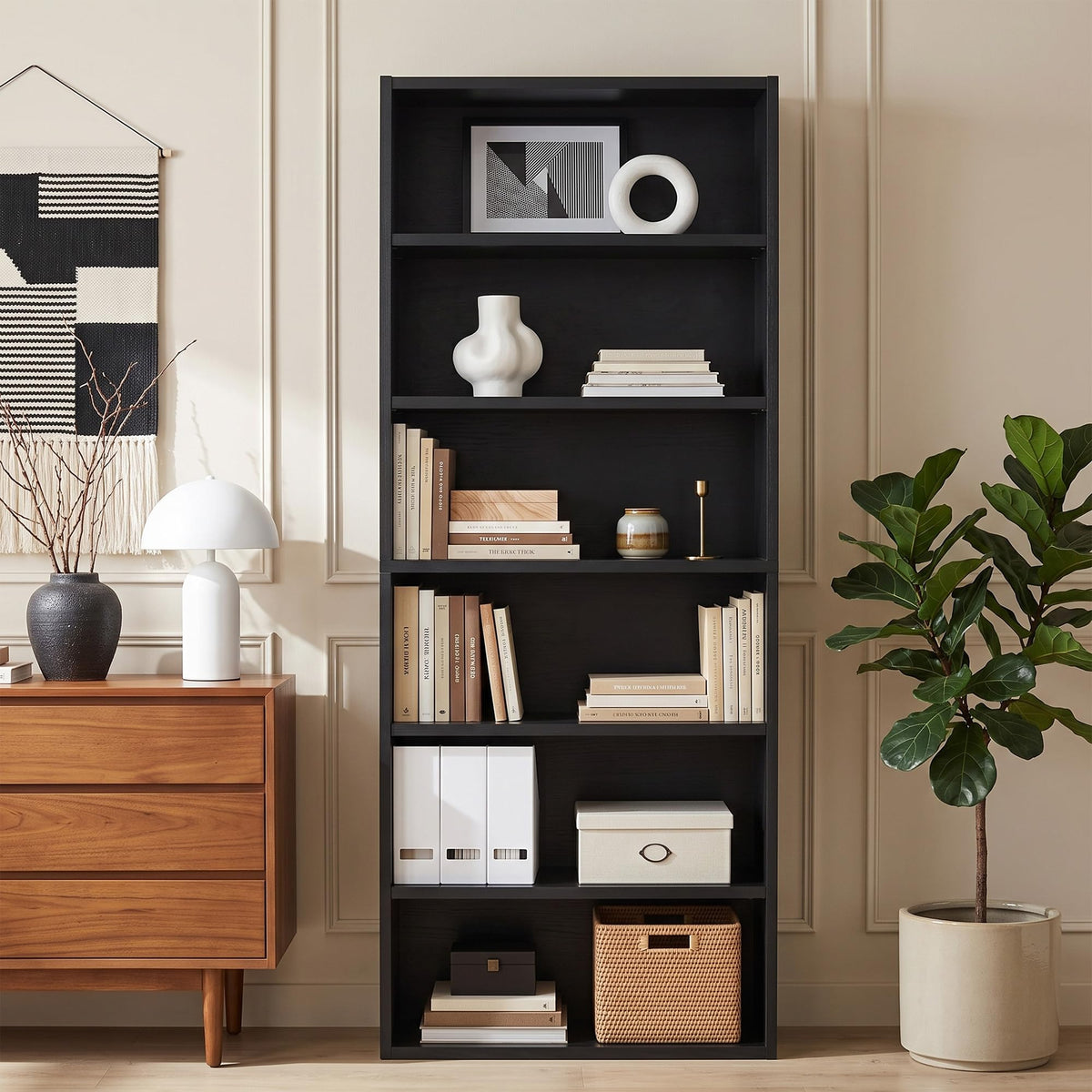 Black 6 Tier Adjustable Bookshelf I5701