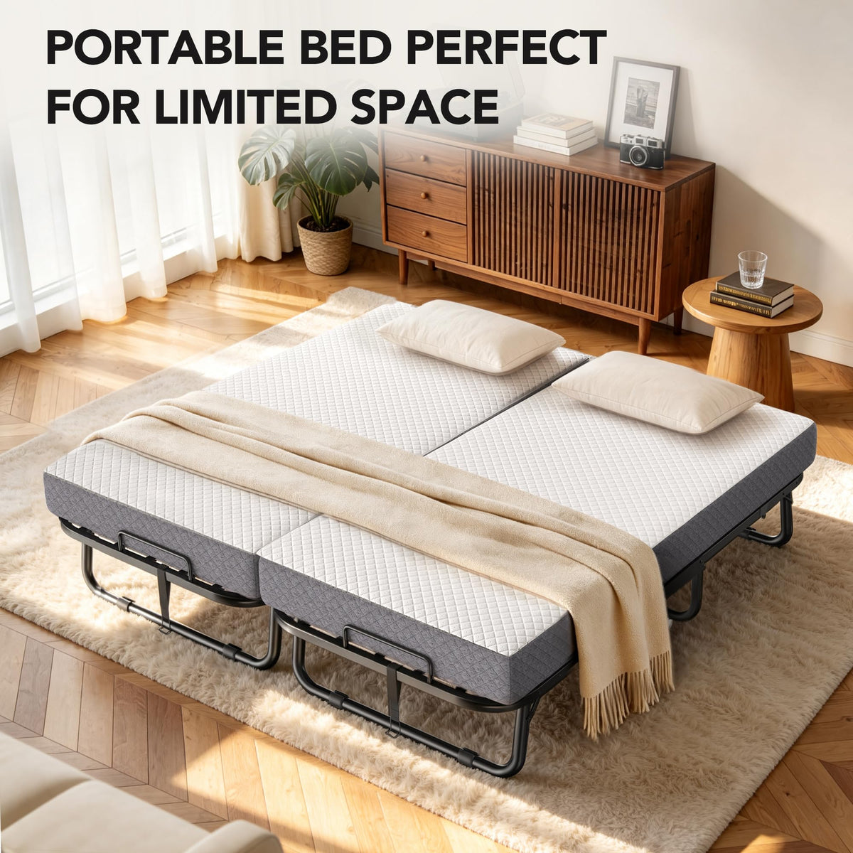 Folding Bed with Memory Foam Mattress, Twin Size Metal Frame R702974