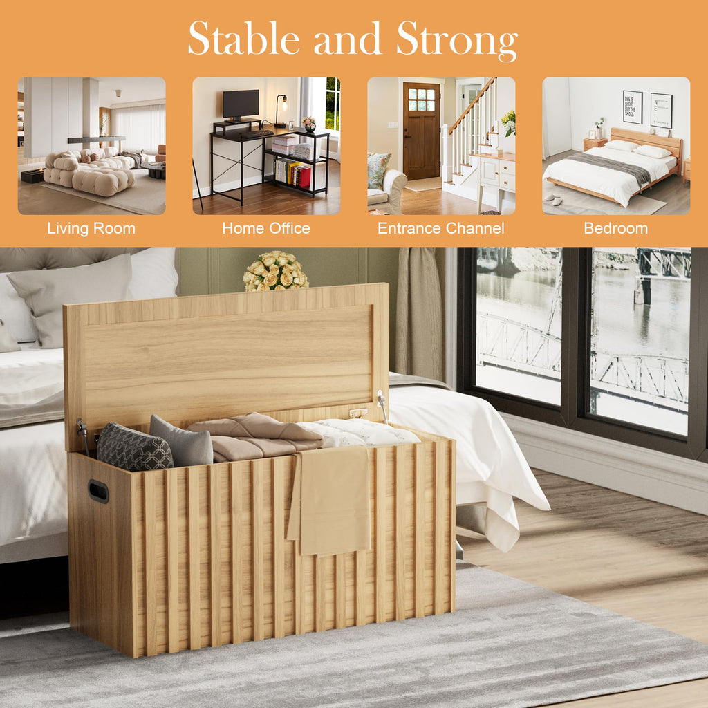 Wood Storage Bench with 2 Safety Hinges Q490721